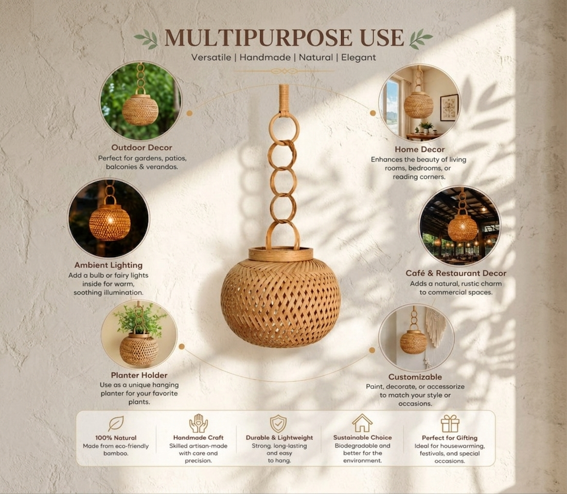 Handwoven Bamboo Storage Basket | Handmade Natural Decorative Organizer