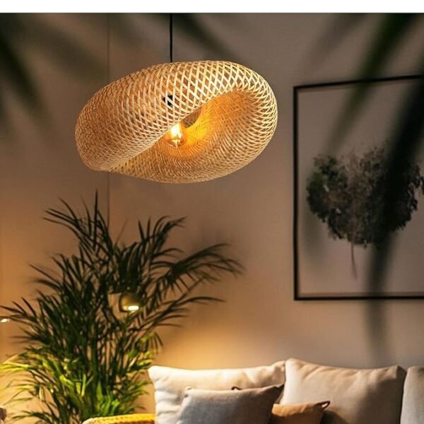 Amya Nature India-All the Cultures Fabricating India Bamboo Pendant Lights | Boho Lampshade | Cane Lampshade | Rattan Lamp Shade | Wicker Lamps (Length 60 CM, Width 41 CM, Height 22 CM)